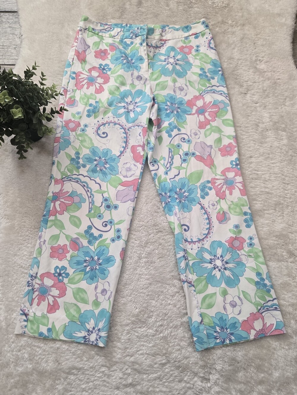 Sigrid Olsen Sport Colorful Pastel Floral Paisley Cropped Pants, Size 8 Petite